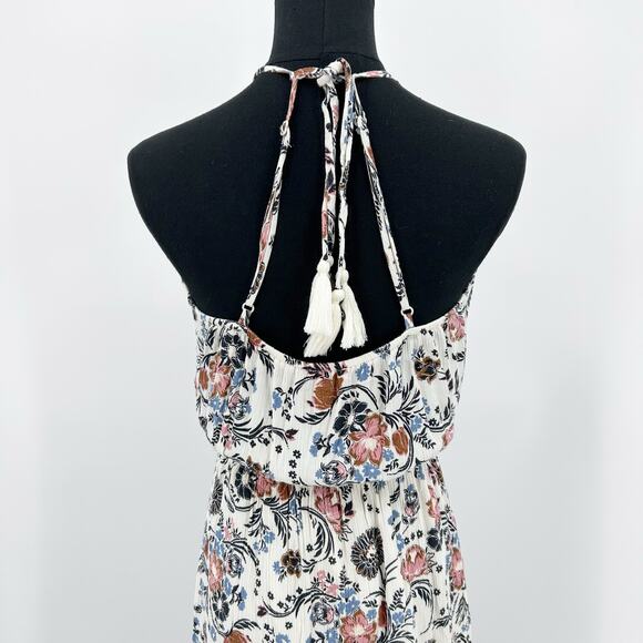 American Eagle Outfitters Halter Floral Maxi Dress Neutral Tassel Womens Sz S - Picture 10 of 12